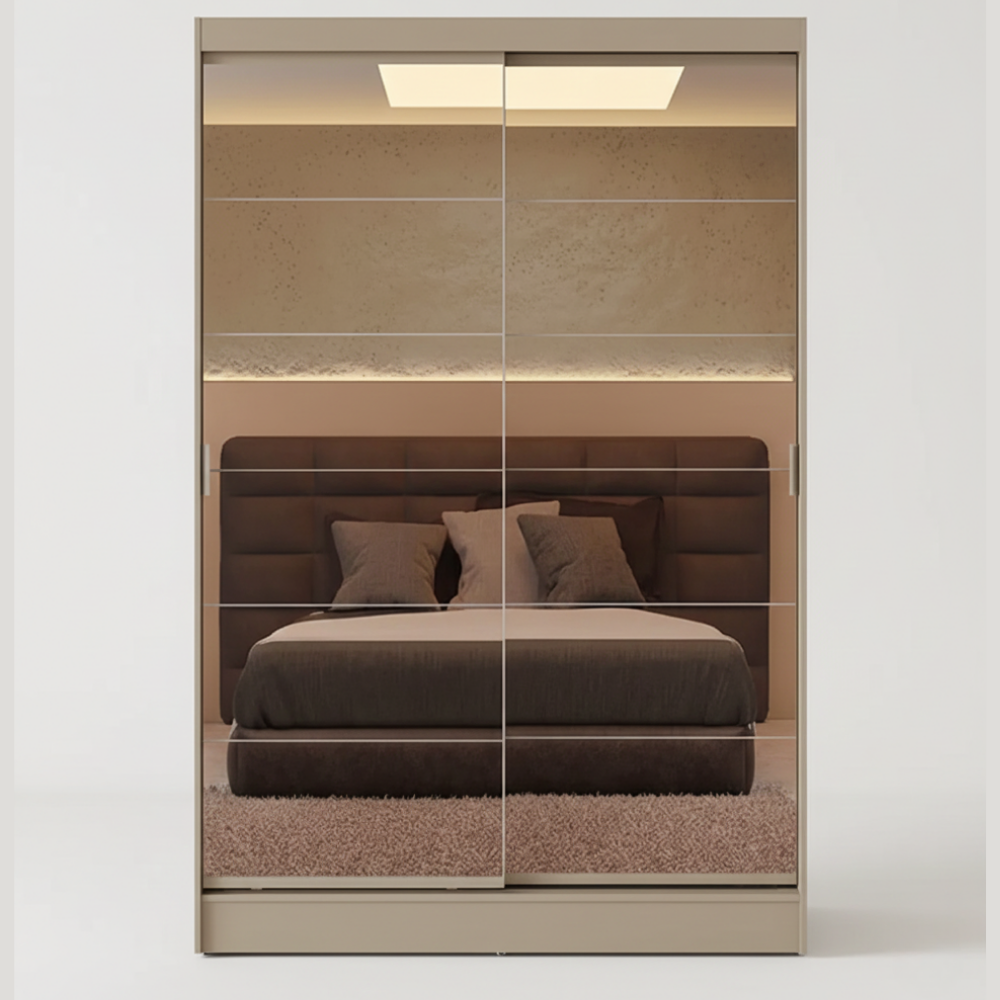 2 Door Sliding Wardrobe | 6 ft Wide | Double Mirror Design - Drizz