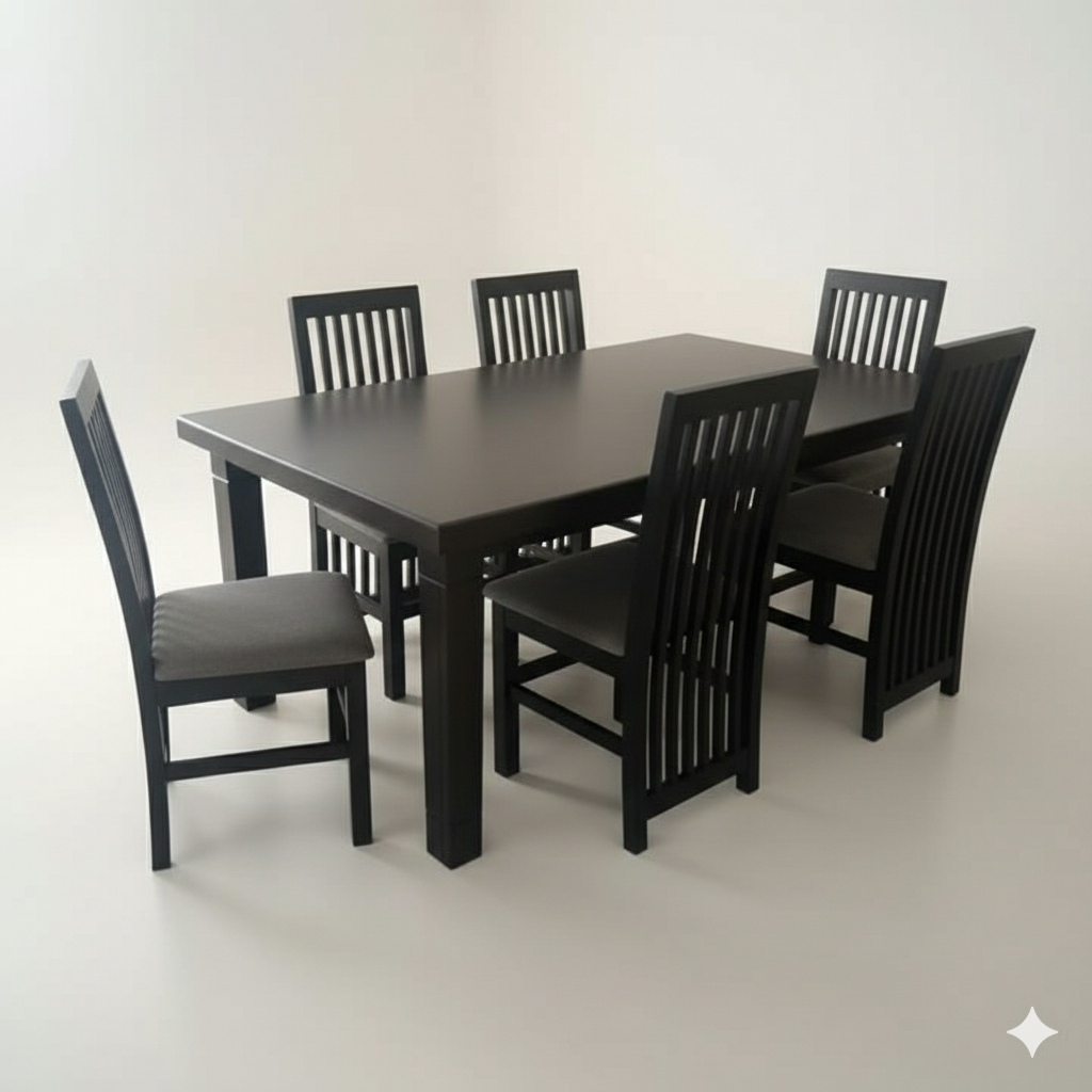 Solid Hardwood Dining Table Set with Slatted Chairs | 4 & 6 Seater | Minimal Contemporary Design - Drizz