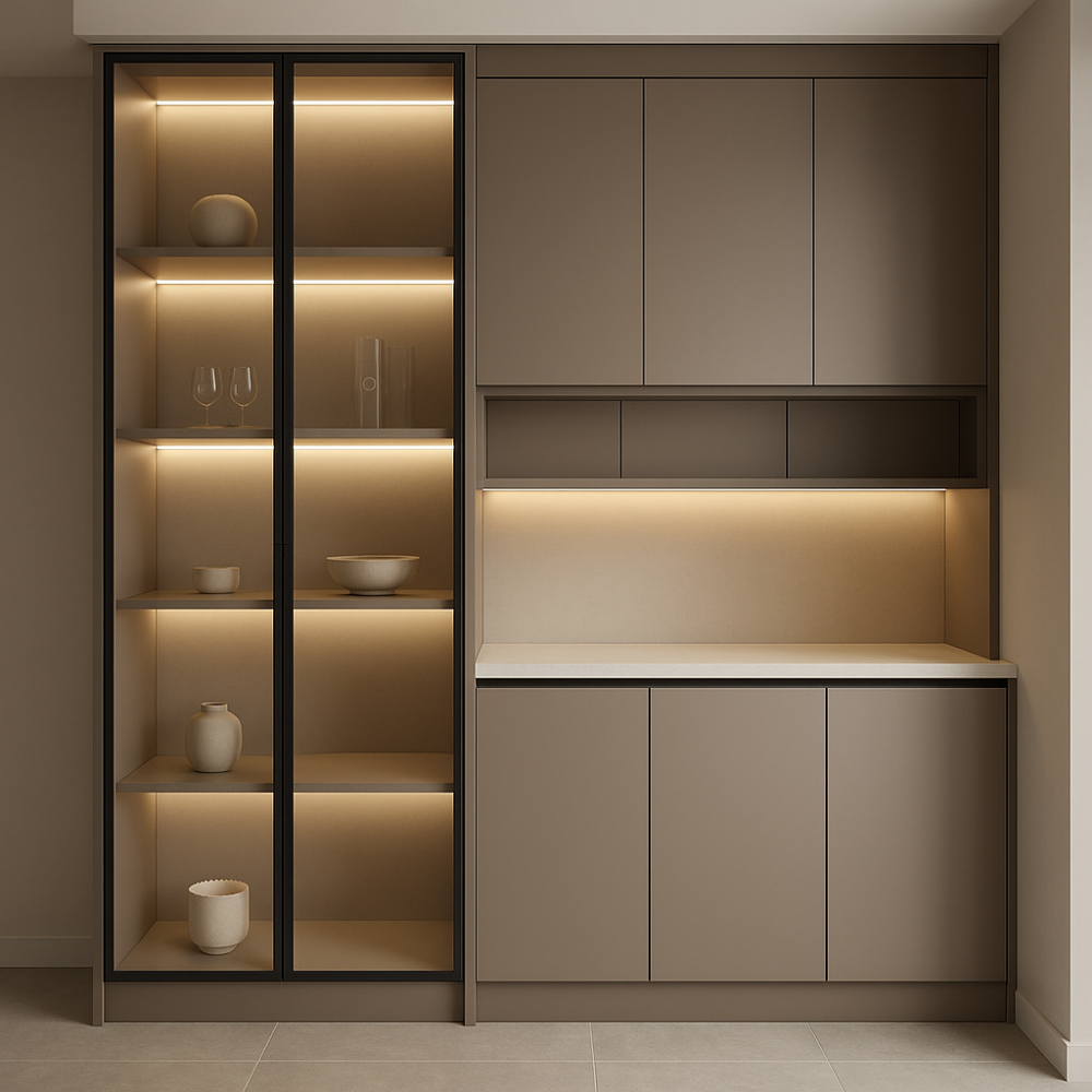 Premium Modern Crockery Unit – Glass Display, LED Lighting & Sleek Storage - Drizz