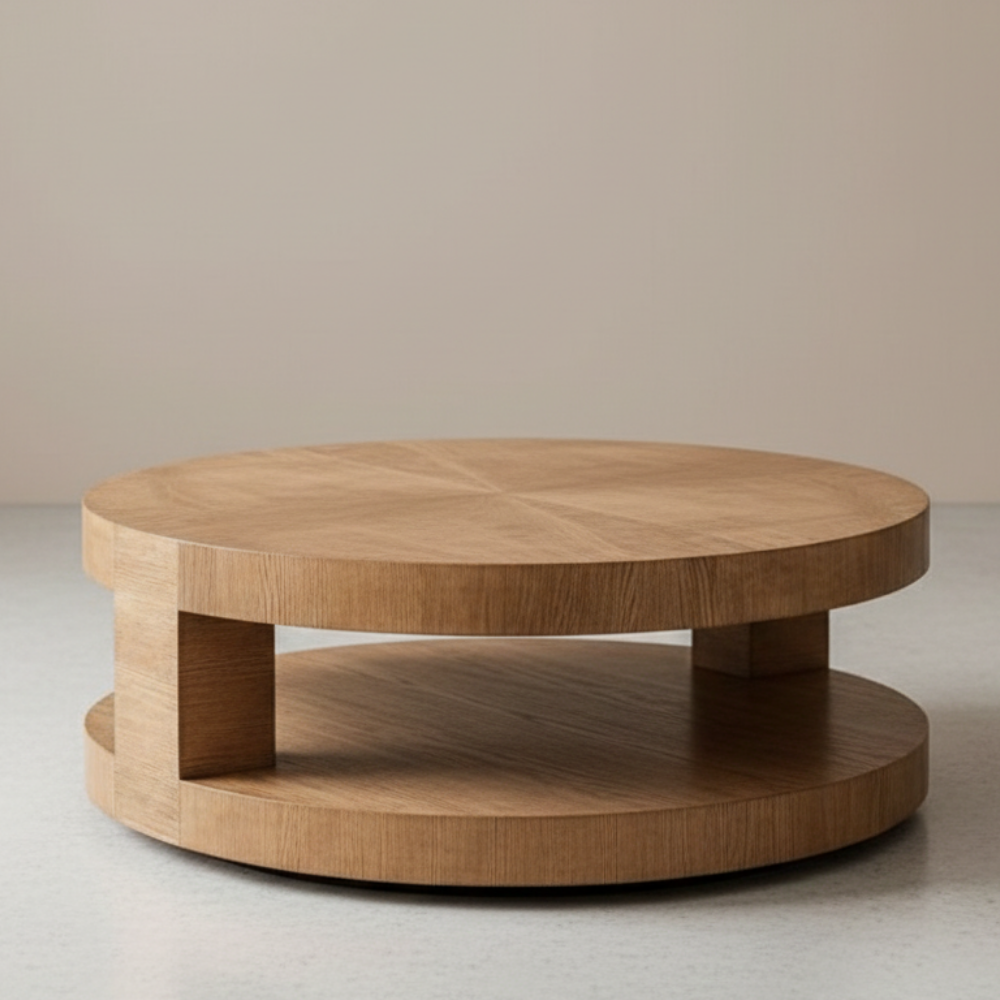 Layered Round Coffee Table with Wood Veneer Finish - Drizz