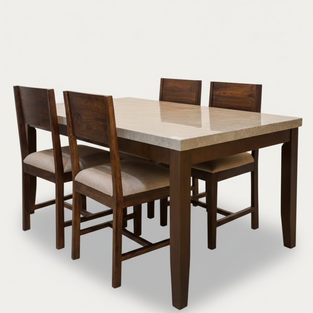 Stone Top Dining Table Set with Solid Wood Base | 4 & 6 Seater | Modern Minimal Design- Drizz