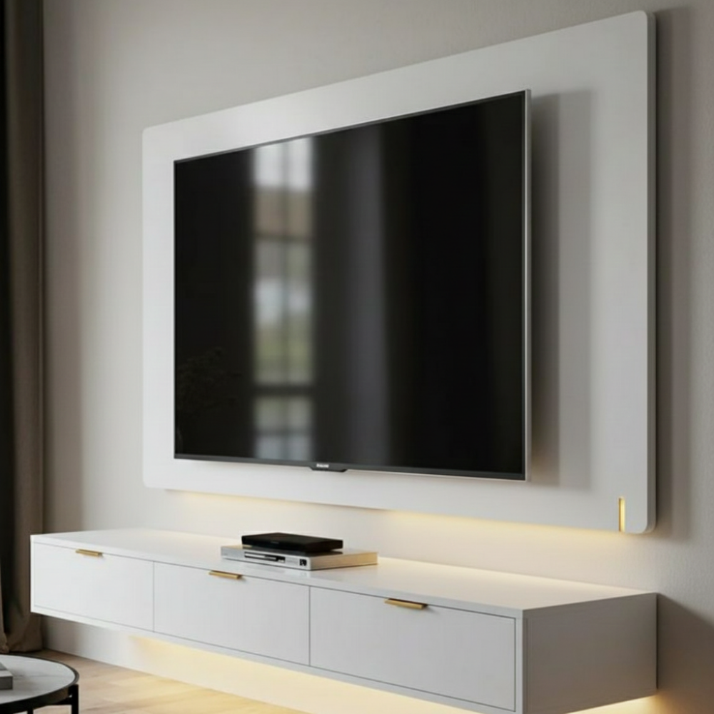 Floating Media Console with Backlit Panel - Drizz