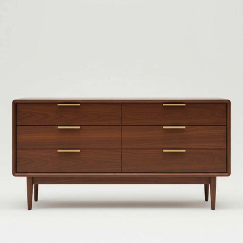 Modern Chest of Drawers | 5 ft Wide | 6 Drawer Storage Unit with Wooden Legs - Drizz