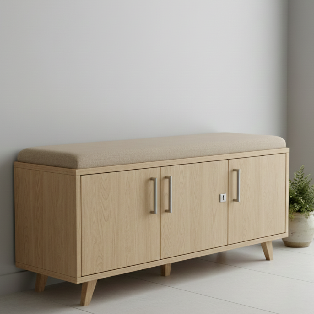 Shoe Storage Bench with Cushion Seat | 4 ft Wide | 10–14 Pair Capacity - Drizz