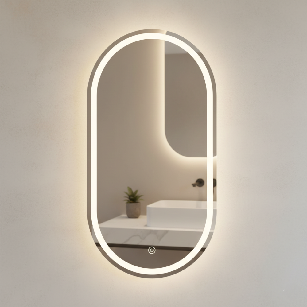 Vertical Oval LED Mirror with Front & Back Light | 3 Light Modes | Touch Sensor - Drizz