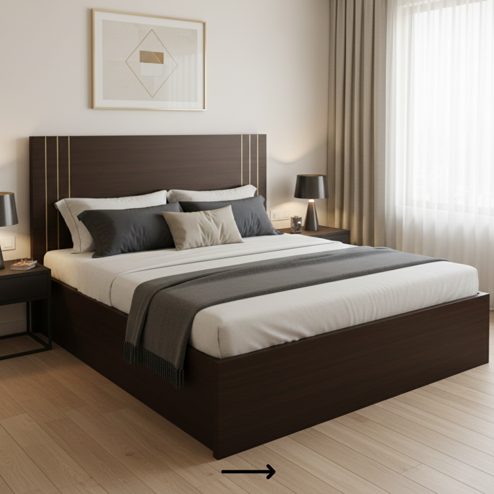 Minimal modern laminate bed design with balanced proportions and matte finish - Drizz