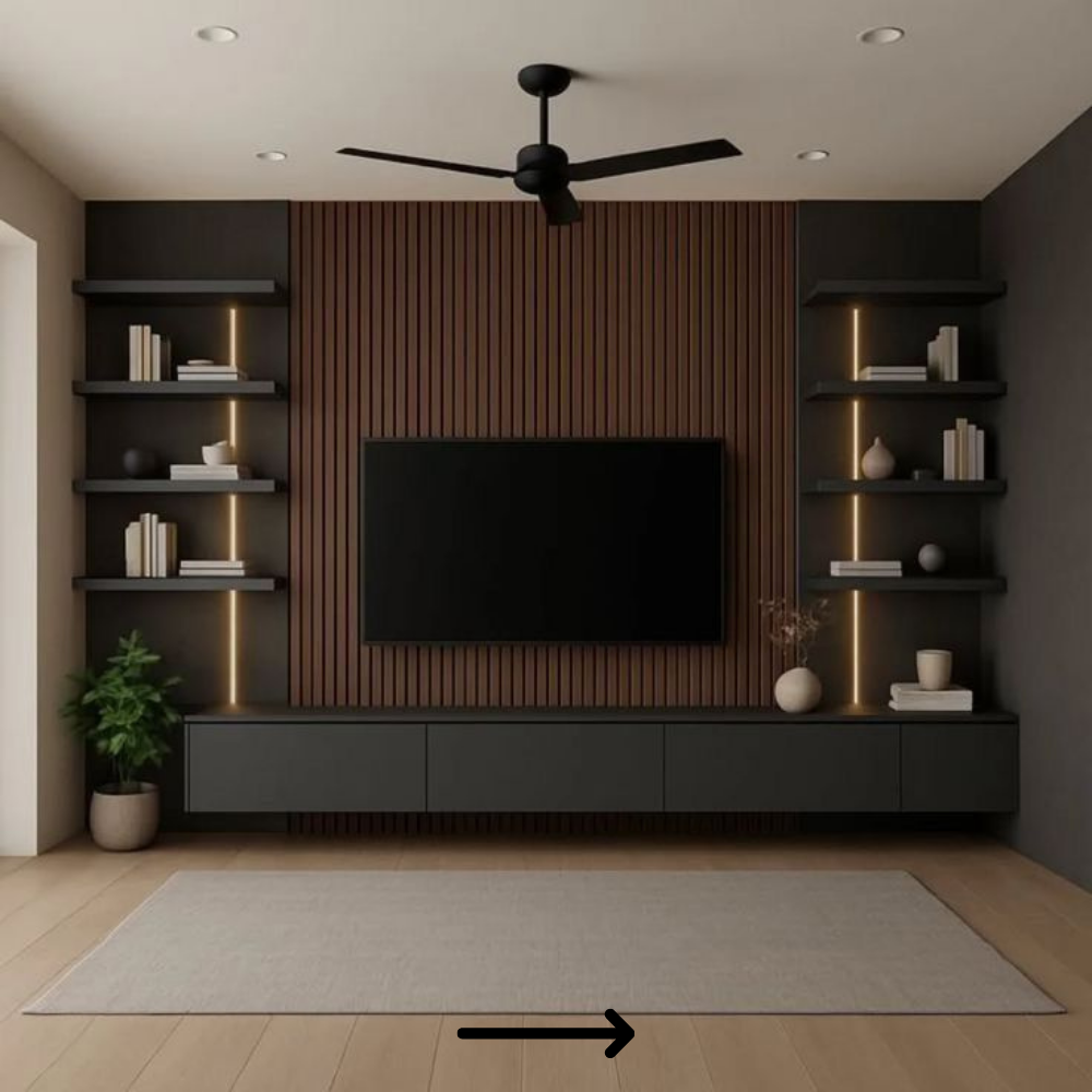 Premium TV Wall Panel with LED & Side Shelves - Drizz