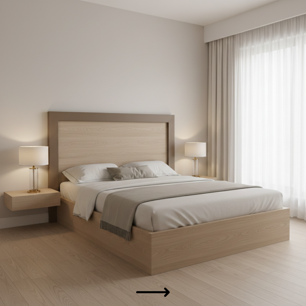 Contemporary laminate bed design suitable for minimalist and modern interiors - Drizz