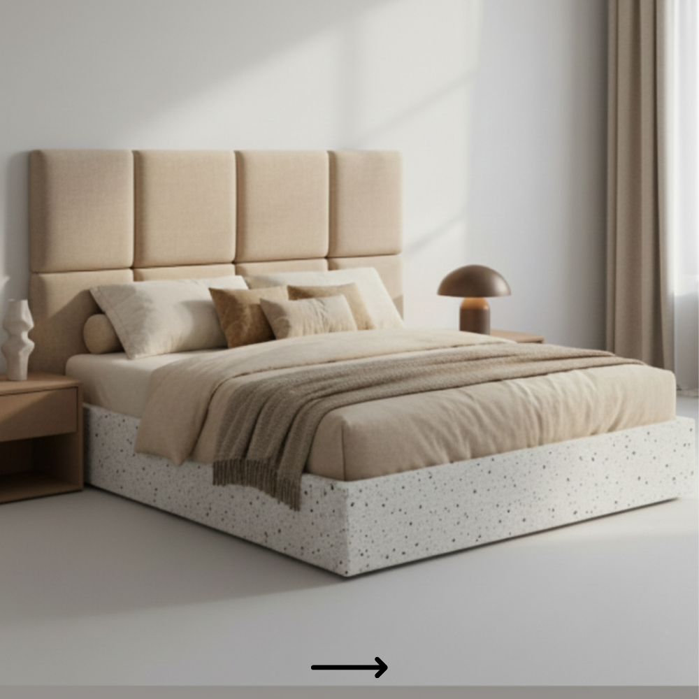 Premium upholstered bed showing standard 4 foot headboard height and balanced proportions - Drizz