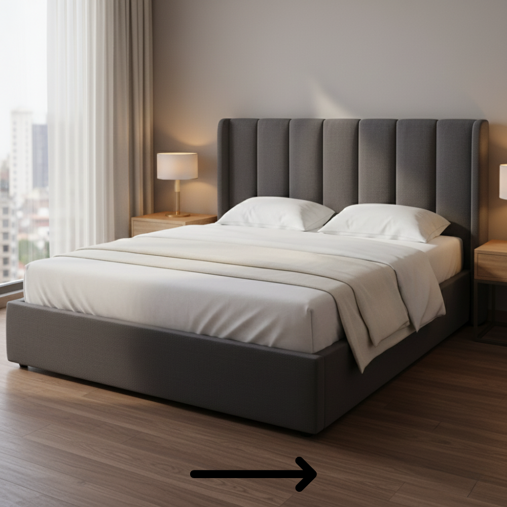 Fully Upholstered Panel Bed with Optional Manual Storage | Single, Queen & King - Drizz