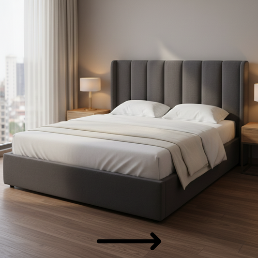 Fully Upholstered Panel Bed with Optional Manual Storage | Single, Queen & King - Drizz