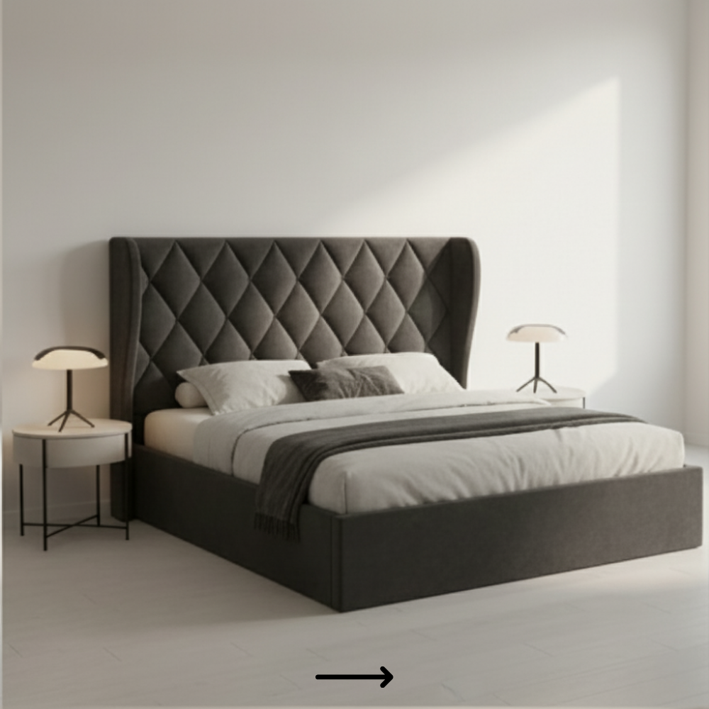 Premium upholstered bed with laminate sides and commercial ply base - Drizz