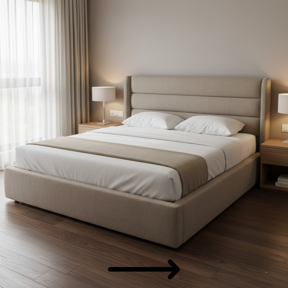 Fully Upholstered Panel Bed with Optional Manual Storage | Queen & King - Drizz