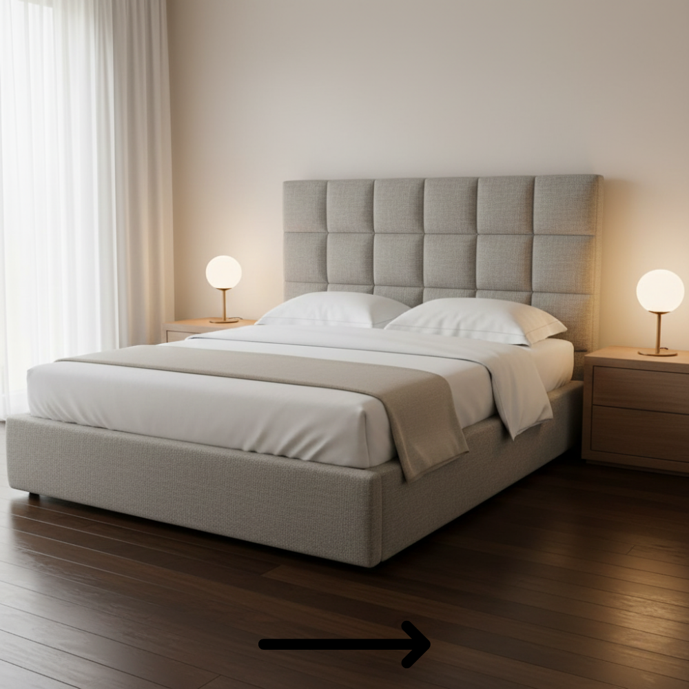 Fully Upholstered Panel Bed with Optional Manual Storage |  King - Drizz