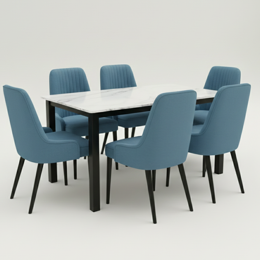 Imported Marble Top Dining Table Set with Upholstered Chairs | 4 & 6 Seater | Modern Contemporary Design - Drizz