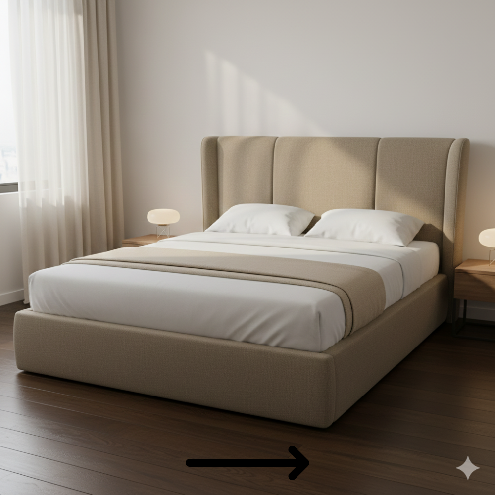 Fully Upholstered Panel Bed with Optional Manual Storage - Drizz