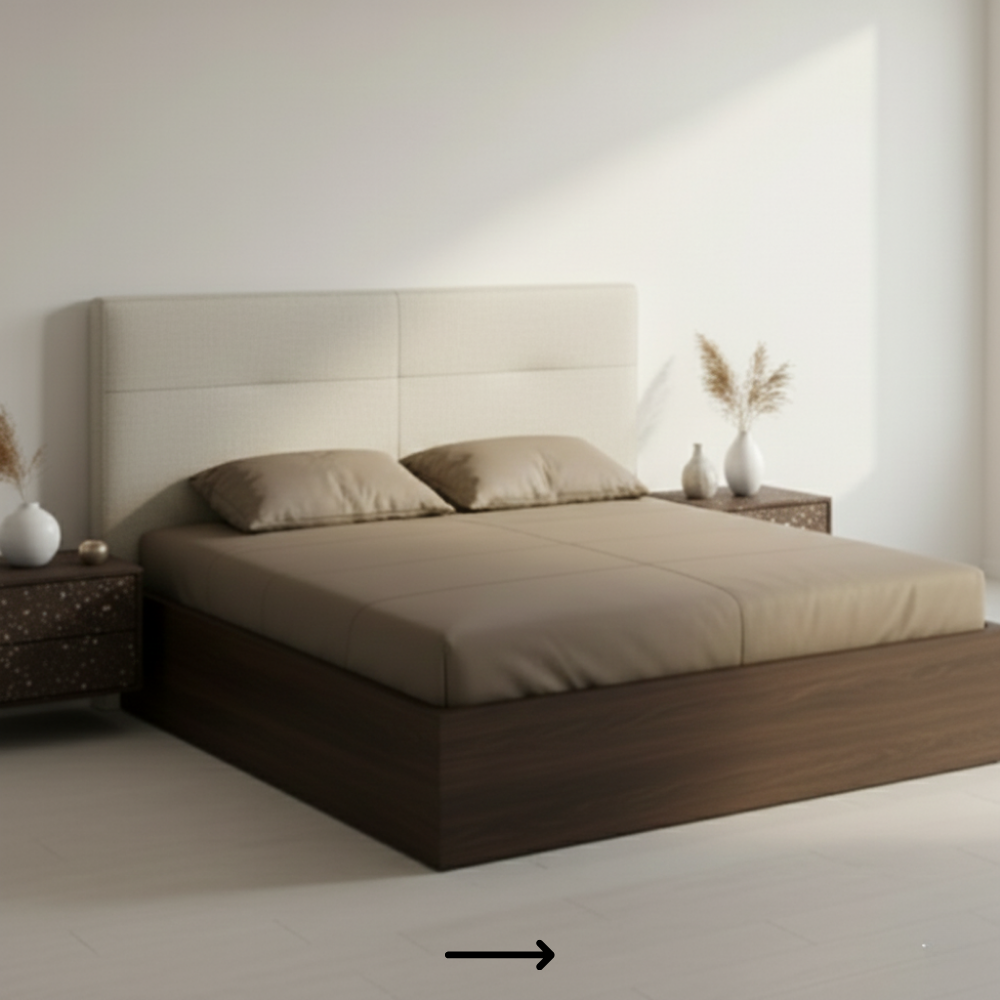 Minimal Upholstered Headboard Bed | 2″ Foam | Laminate Finish | Single, Queen & King - Drizz