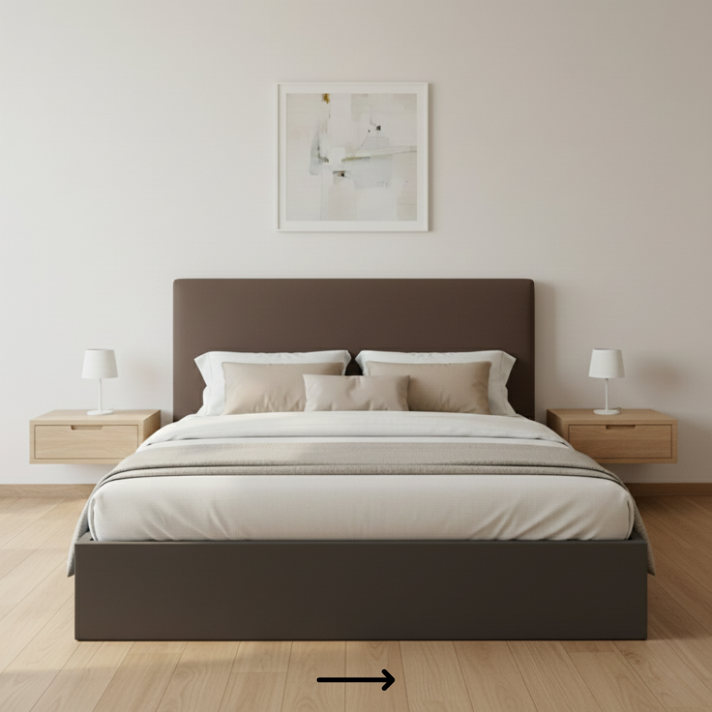 Minimal Upholstered Headboard Bed | 2″ Foam | Laminate Finish | King - Drizz