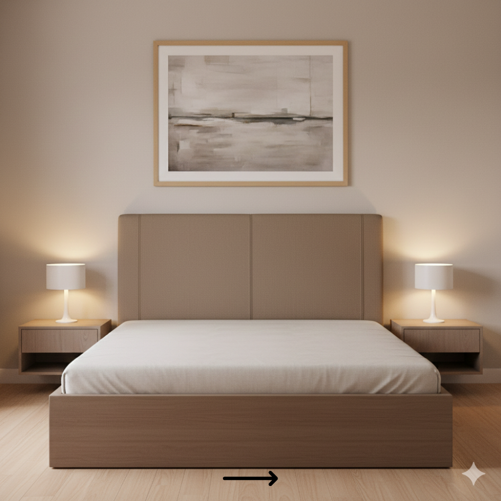 Minimal Upholstered Headboard Bed | 2″ Foam | Laminate Finish | Queen - Drizz