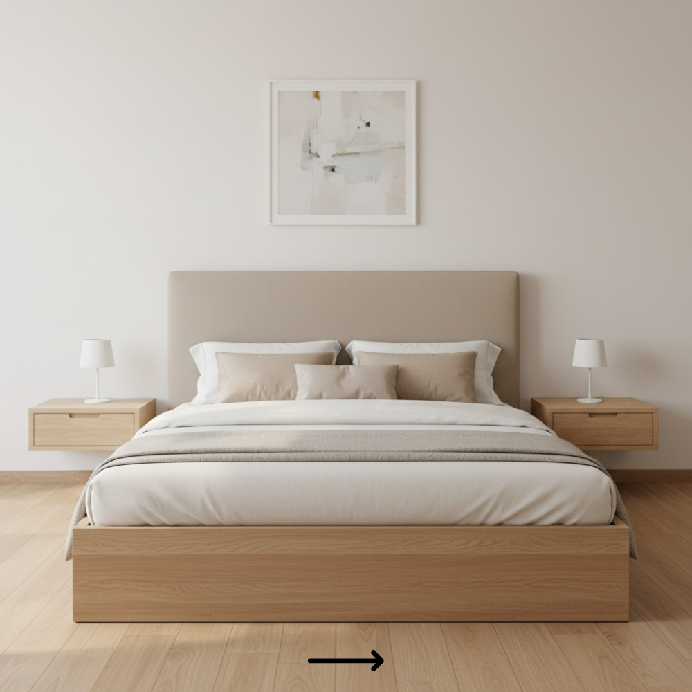 Minimal Upholstered Headboard Bed | Laminate Finish | Queen - Drizz