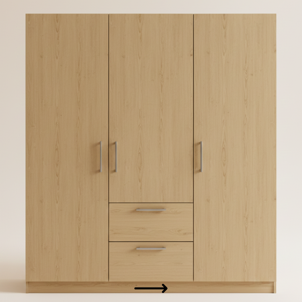 3 Door Wardrobe with Drawers | 5 ft & 6 ft Wide - Drizz