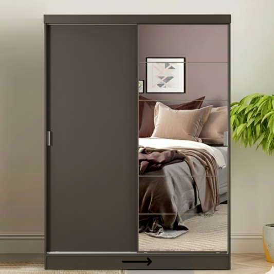 2 Door Sliding Wardrobe | 6 ft Wide | Single Mirror Design - Drizz