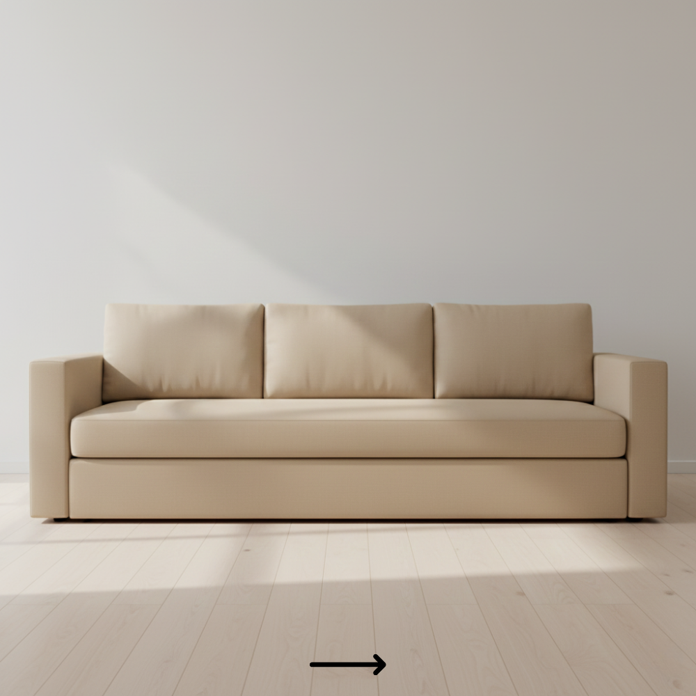 Modern straight sofa with floor-touch boxed base and clean minimal design - Drizz