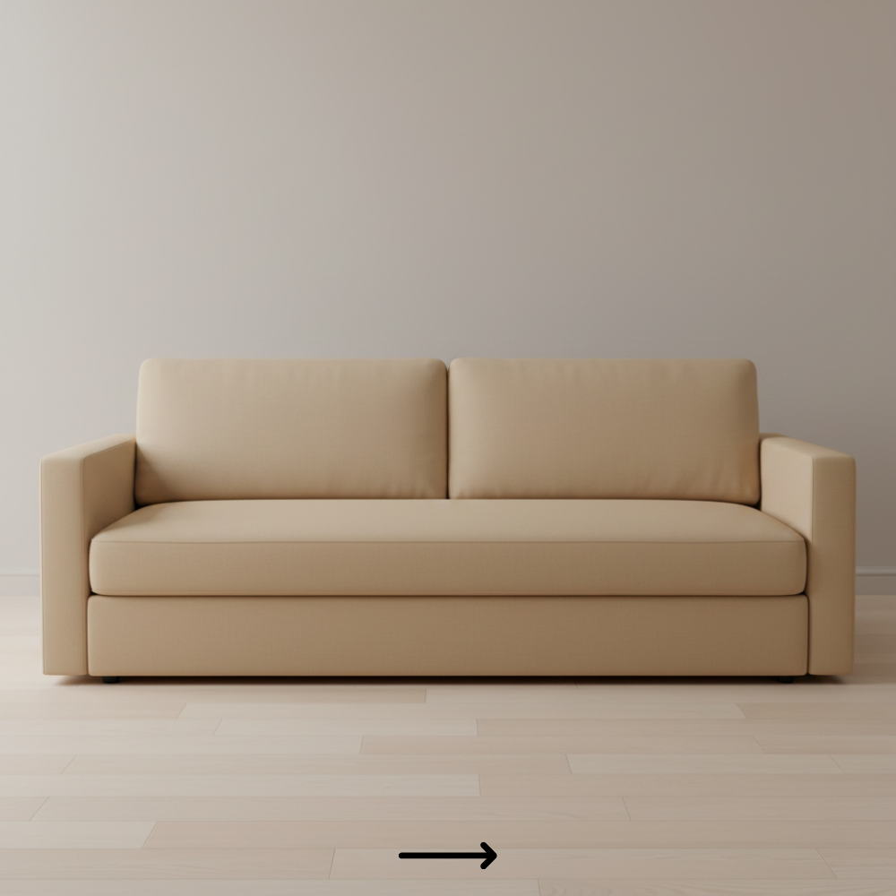 Minimalist straight sofa with slim armrests and wide seating proportions - Drizz