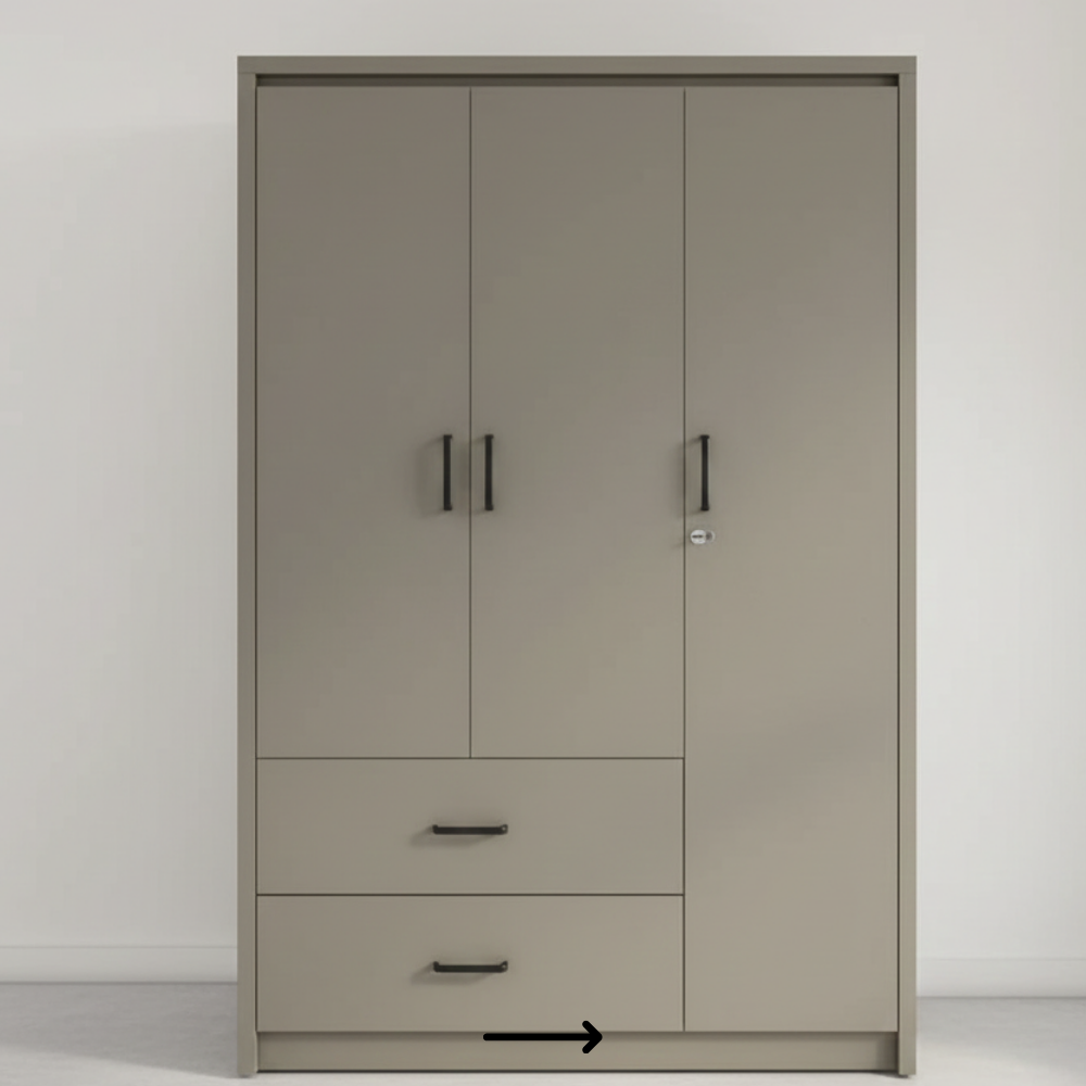 3 Door Wardrobe with Drawers | 5 ft Wide - Drizz