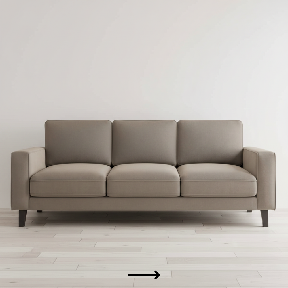 Modern straight sofa with exposed wooden legs and clean contemporary design - Drizz