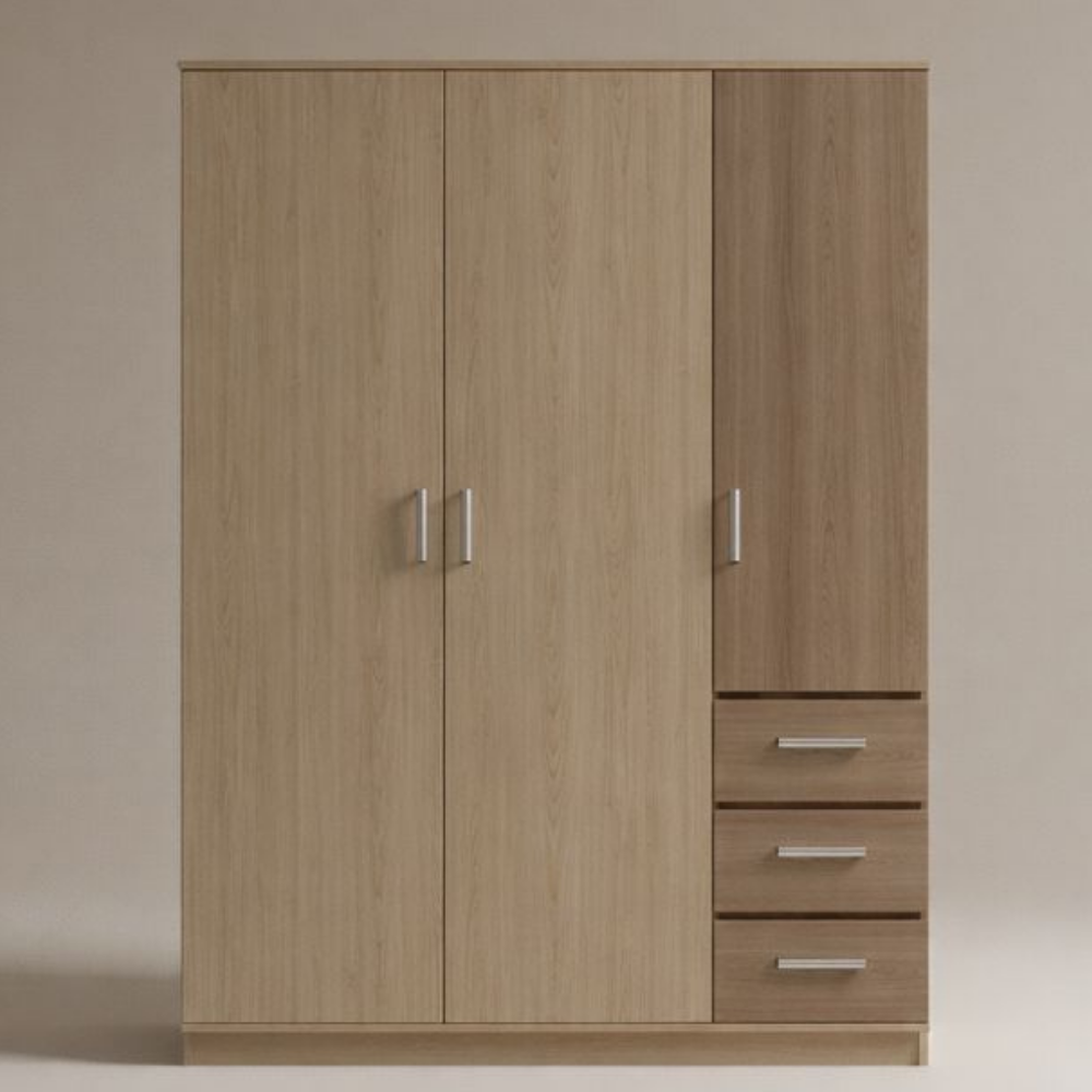 3 Door Wardrobe with Drawers | 5 ft Wide - Drizz