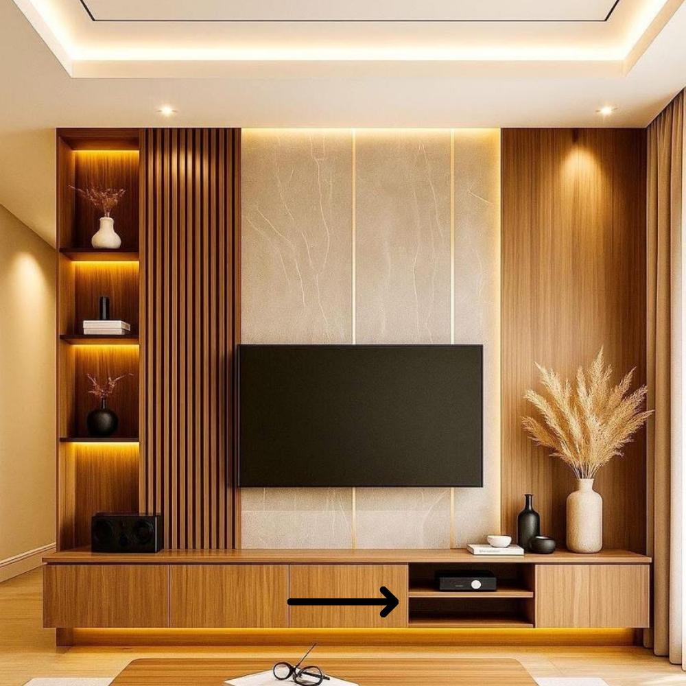 Luxury TV Wall Panel with LED, Fluted Sides - Drizz