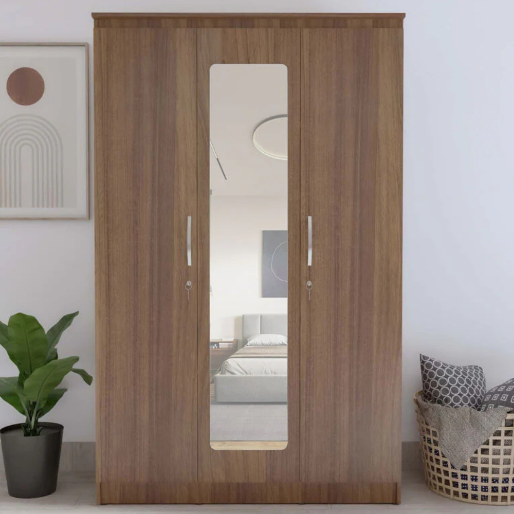 3 Door Wardrobe | 5 ft Wide | Modern Design with Mirror - Drizz