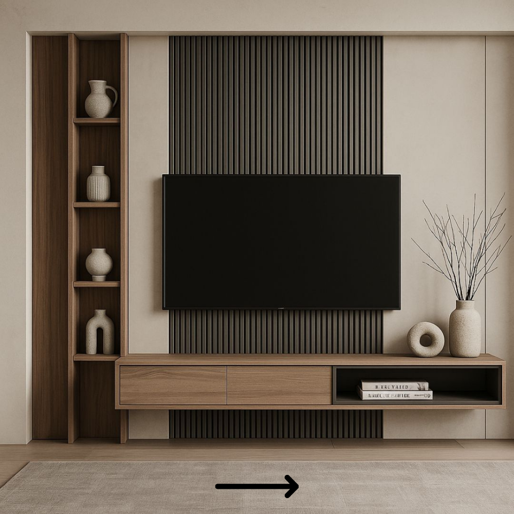 Premium WPC TV Wall Panel with LED & Side Shelves - Drizz