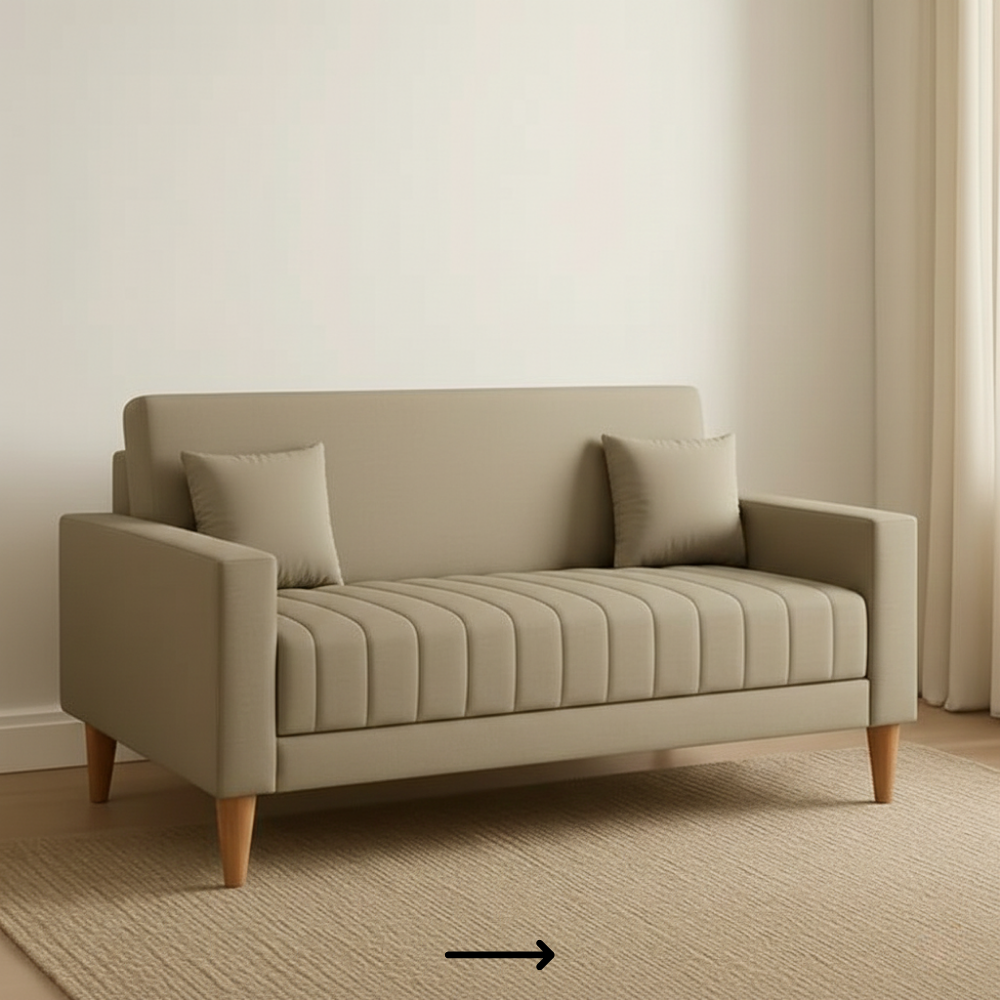 Modern minimalist sofa with soft rounded arms and smooth fabric finish - Drizz