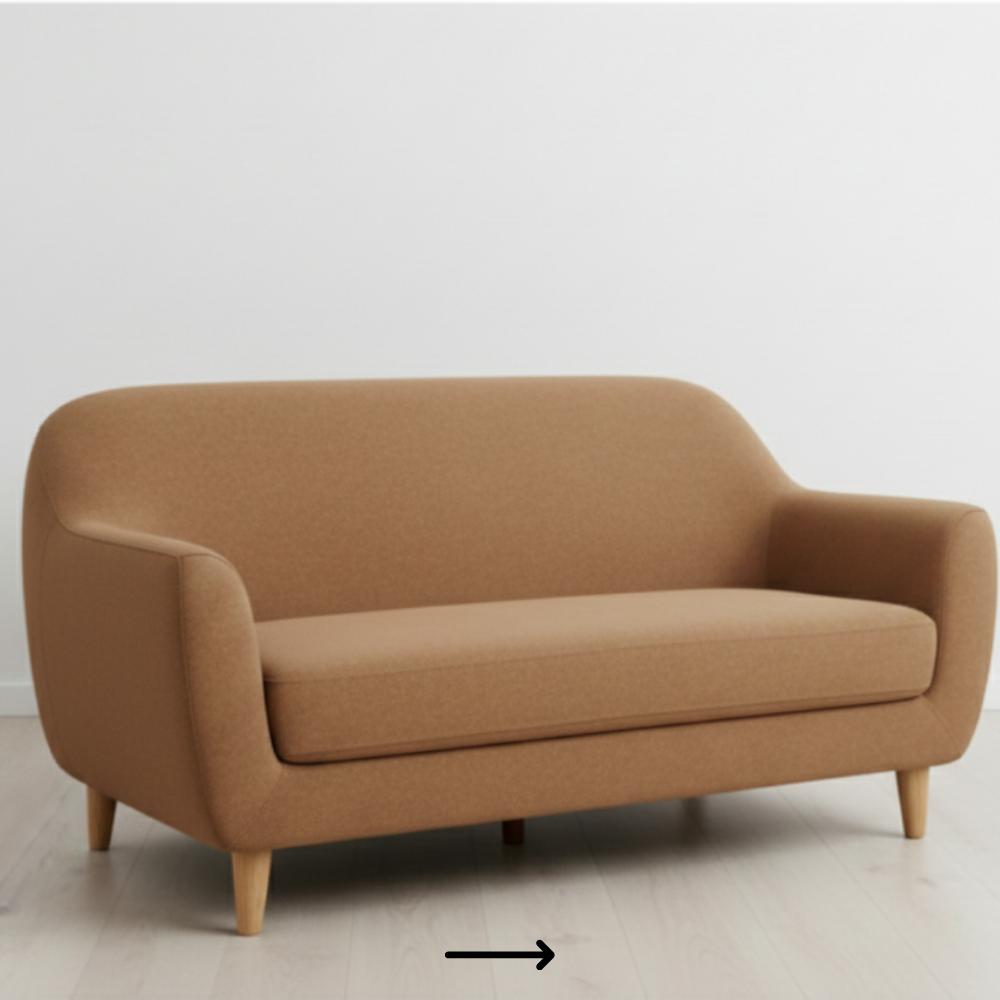 Contemporary minimalist sofa in neutral fabric tone for modern living rooms - Drizz