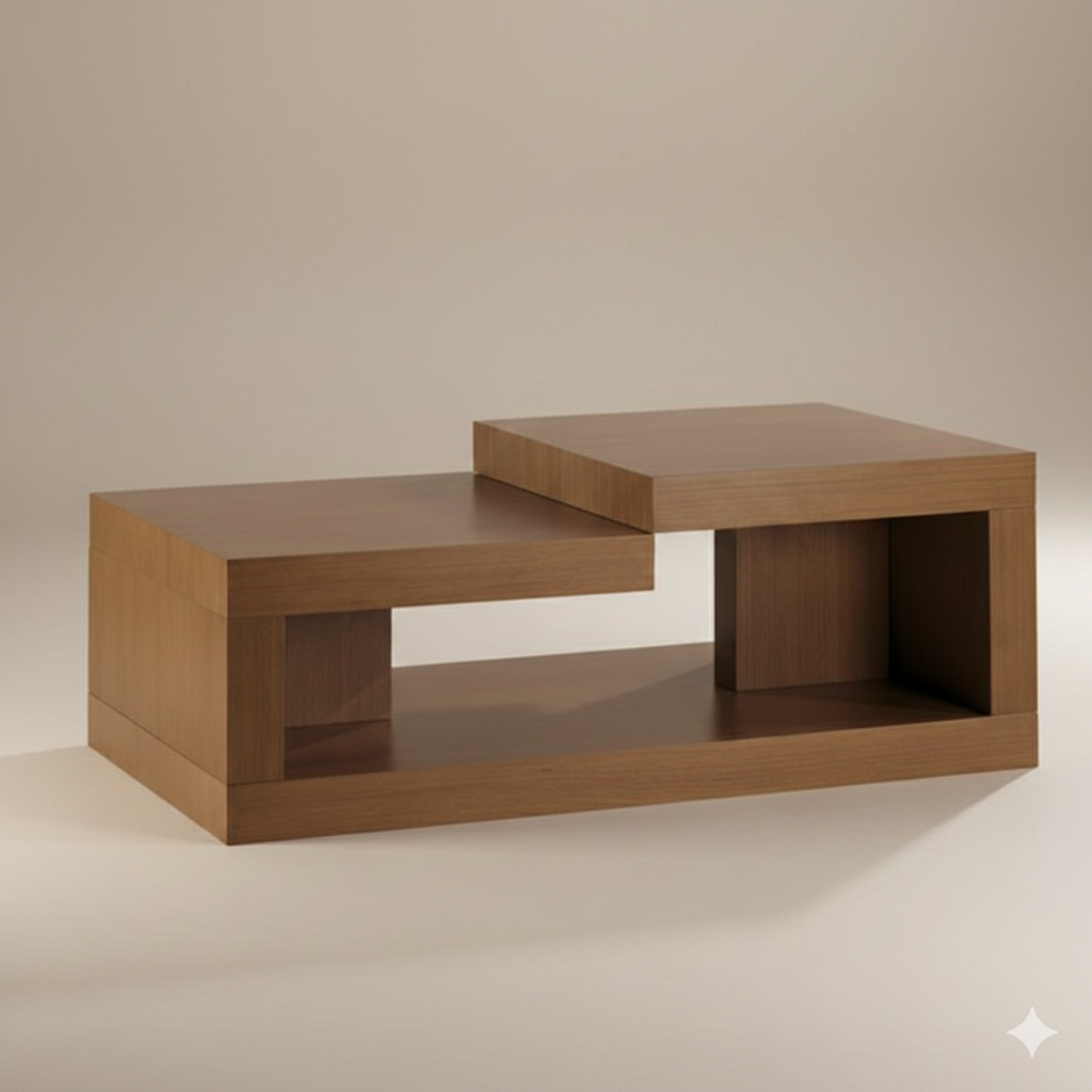 Modern Stepped Wooden Coffee Table with Open Shelf - Drizz