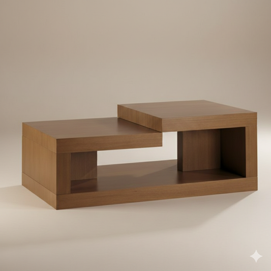 Modern Stepped Wooden Coffee Table with Open Shelf - Drizz