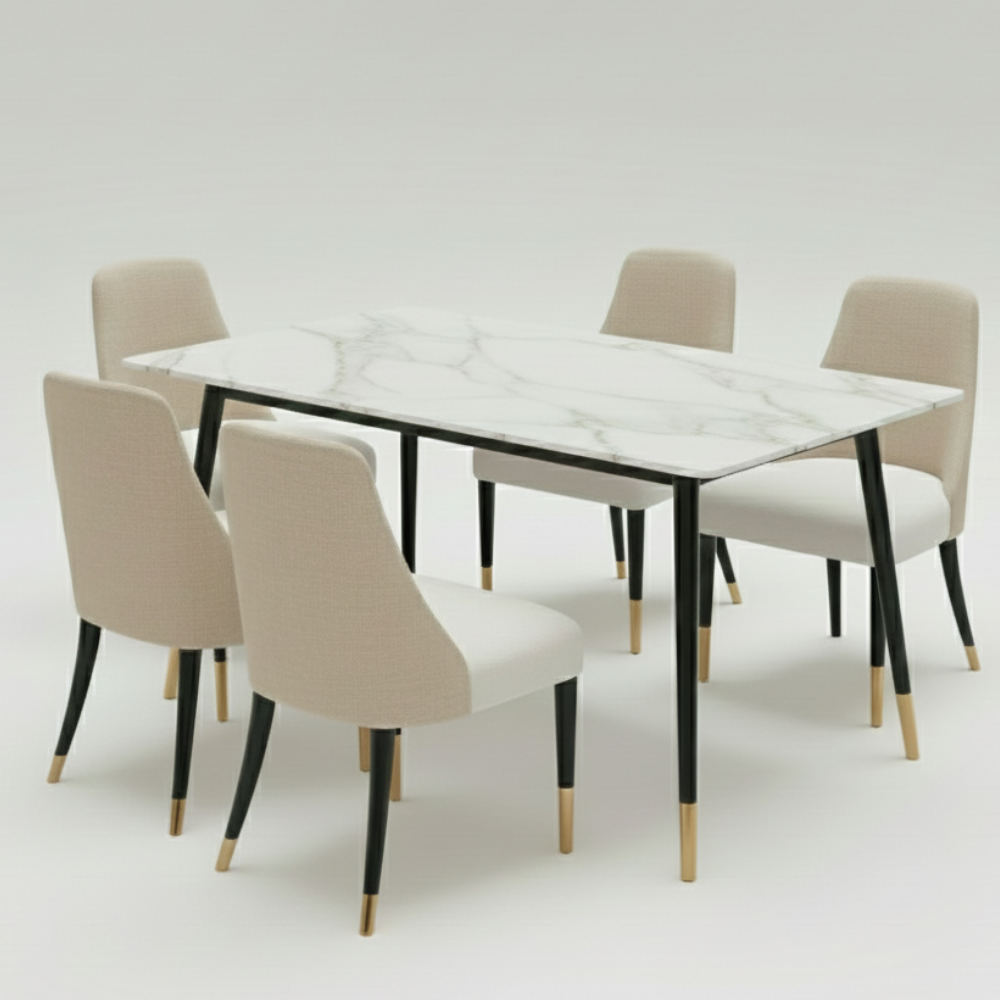 Imported Marble Top Dining Table Set with Upholstered Chairs - Drizz