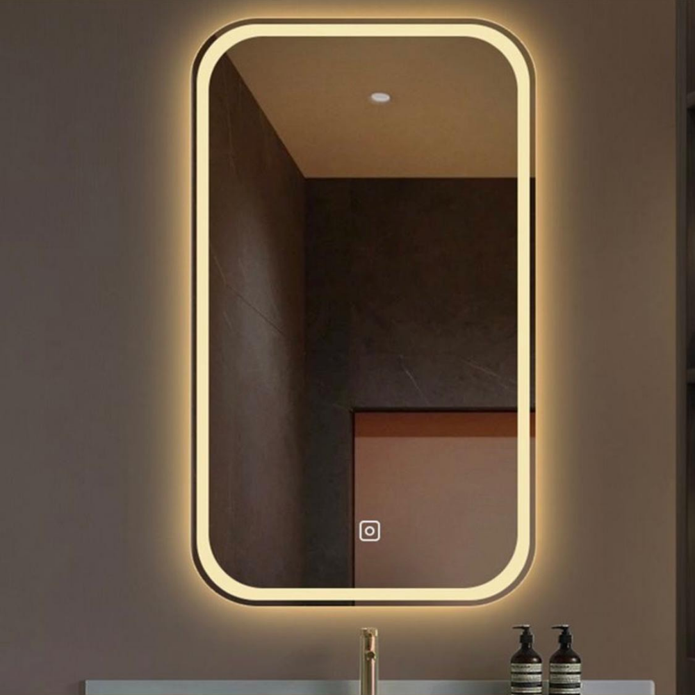Modern Rectangular LED Mirror with Rounded Corners - Drizz