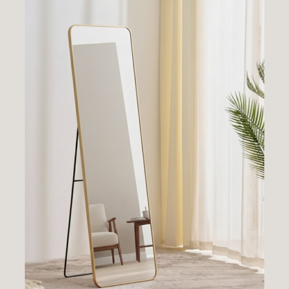 Modern Floor Standing Full-Length Mirror Gold Rectangular Design with Aluminium  - Drizz