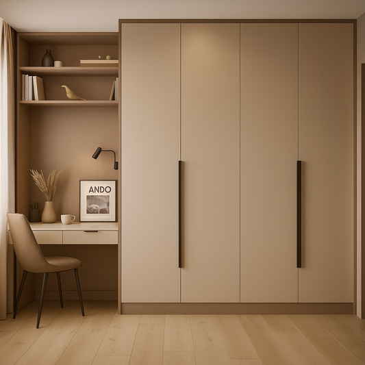 Modern Warm Beige Wardrobe with Integrated Study Table - Drizz