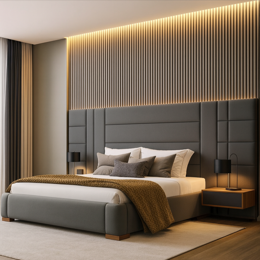 Elegant Panel Wall with Full-Width LED Light and Upholstered Style Headboard - Drizz