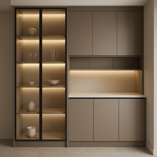 Premium Modern Crockery Unit – Glass Display, LED Lighting & Sleek Storage - Drizz