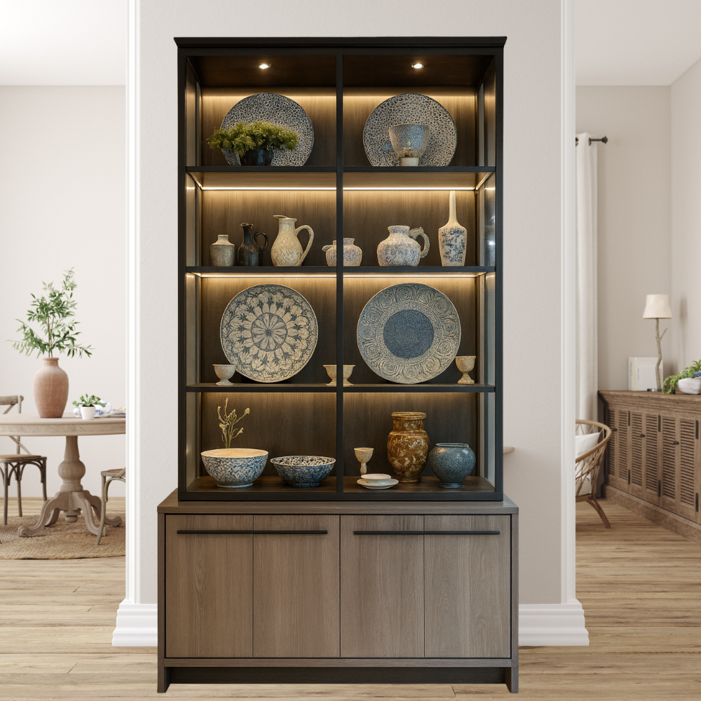  Luxury Crockery Display Cabinet with Toughened Glass & LED  - Drizz