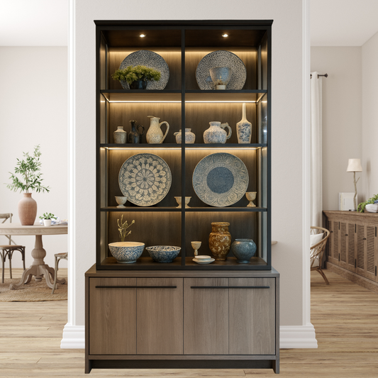 Luxury Crockery Display Cabinet with Toughened Glass & LED  - Drizz
