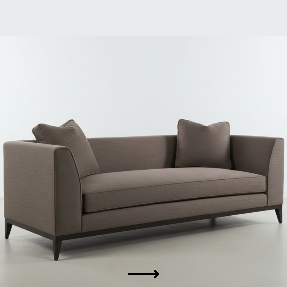 Modern minimalist straight sofa with seamless bench seat and clean fabric upholstery - Drizz