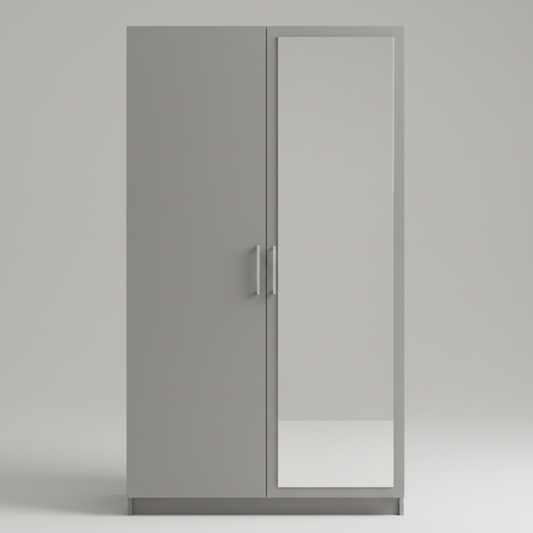 2 Door Mirror Wardrobe – Minimal Design | 4 ft Wide - Drizz