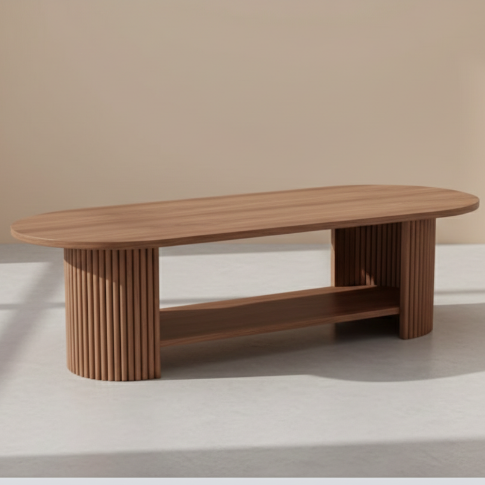 Designer Oval Coffee Table with Fluted Base - Drizz