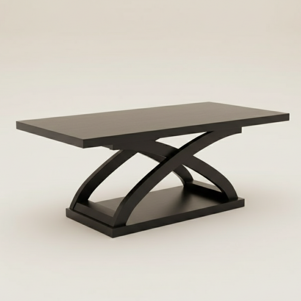 Modern Sculptural Coffee Table with X-Base – Black PU Finish - Drizz